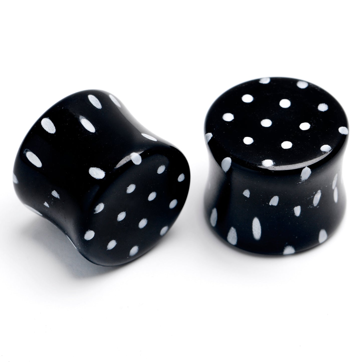 Black Acrylic Polka Dots White Double Flare Plug Set - 14mm (9 16") - PLUG Double Flare