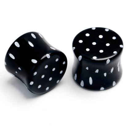Black Acrylic Polka Dots White Double Flare Plug Set - 14mm (9 16") - PLUG Double Flare