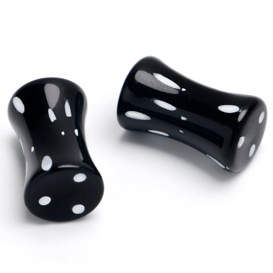 Black Acrylic Polka Dots White Double Flare Plug Set - 6mm (2 Gauge) - PLUG Double Flare