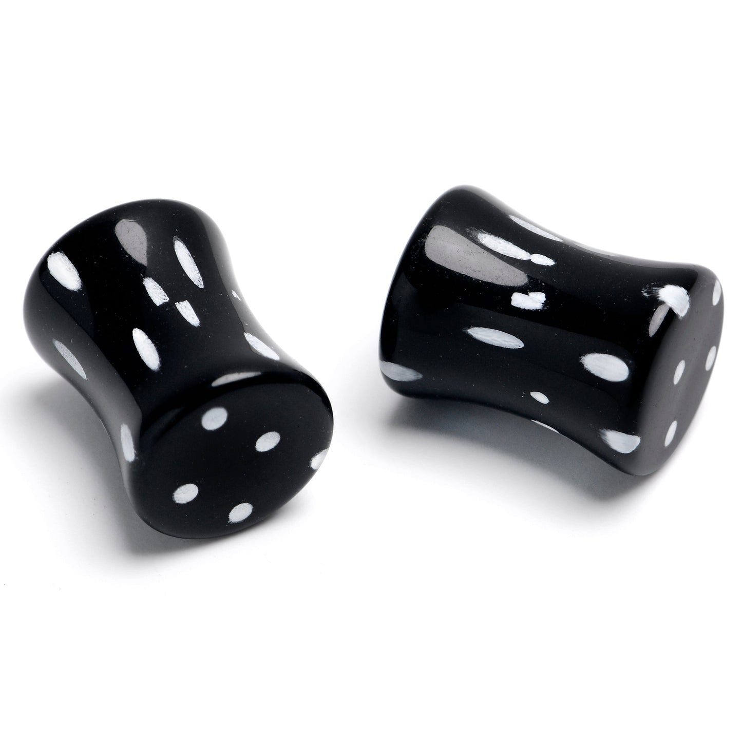 Black Acrylic Polka Dots White Double Flare Plug Set - 8mm (0 Gauge) - PLUG Double Flare