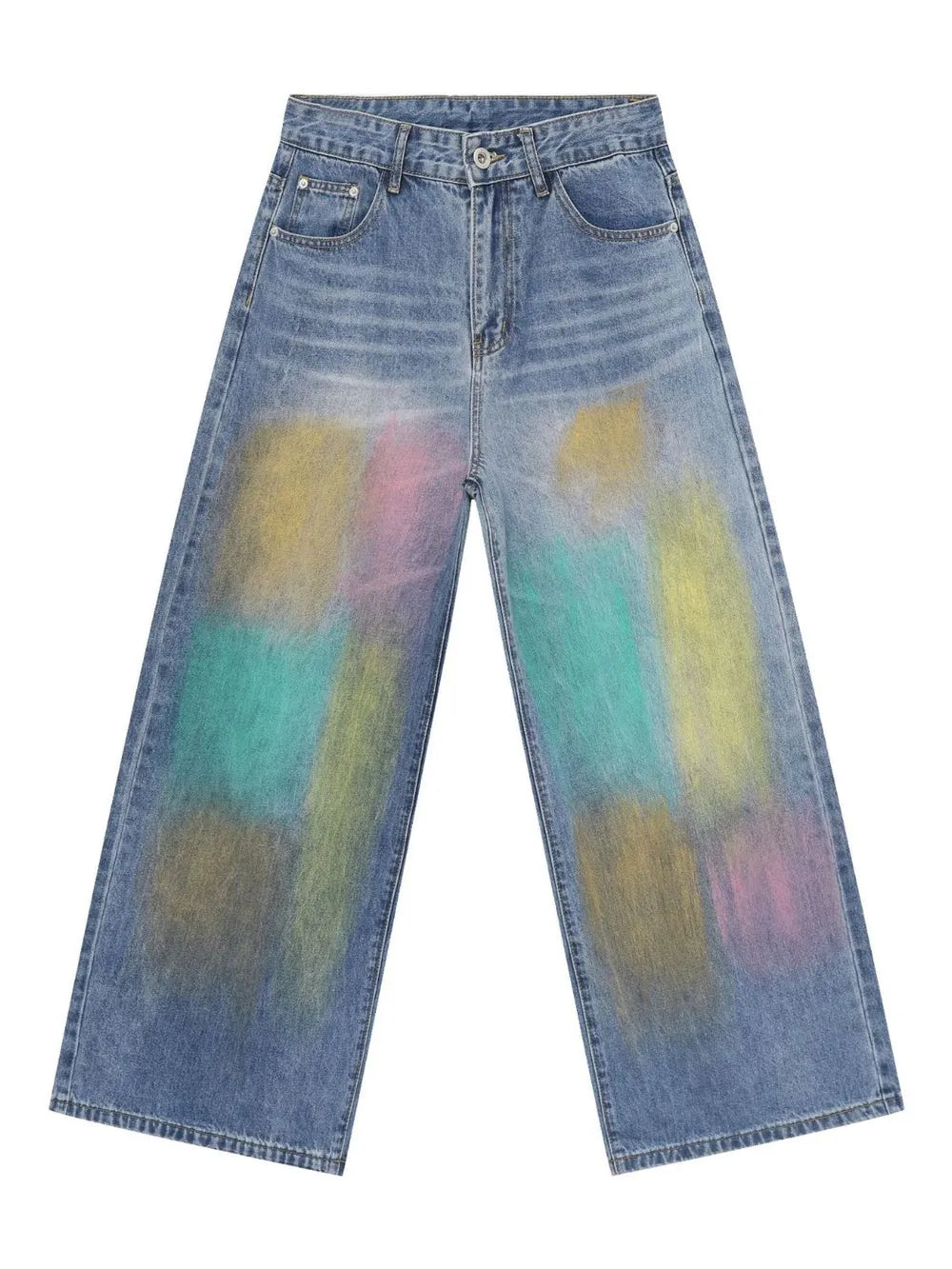 Men's Contrast Wide Leg Jeans - -