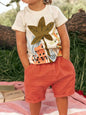 Children's Tropical Adventure T-Shirt and Shorts Set - Beige -