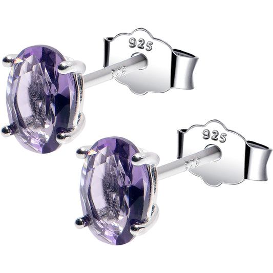4mm CZ Oval 925 Sterling Silver February Birthstone Stud Earrings - - EARRINGS Stud