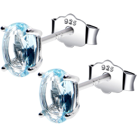 4mm CZ Oval 925 Sterling Silver March Birthstone Stud Earrings - - EARRINGS Stud