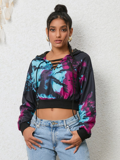 Tie-Dye Lace-Up Hoodie - Multicolor -