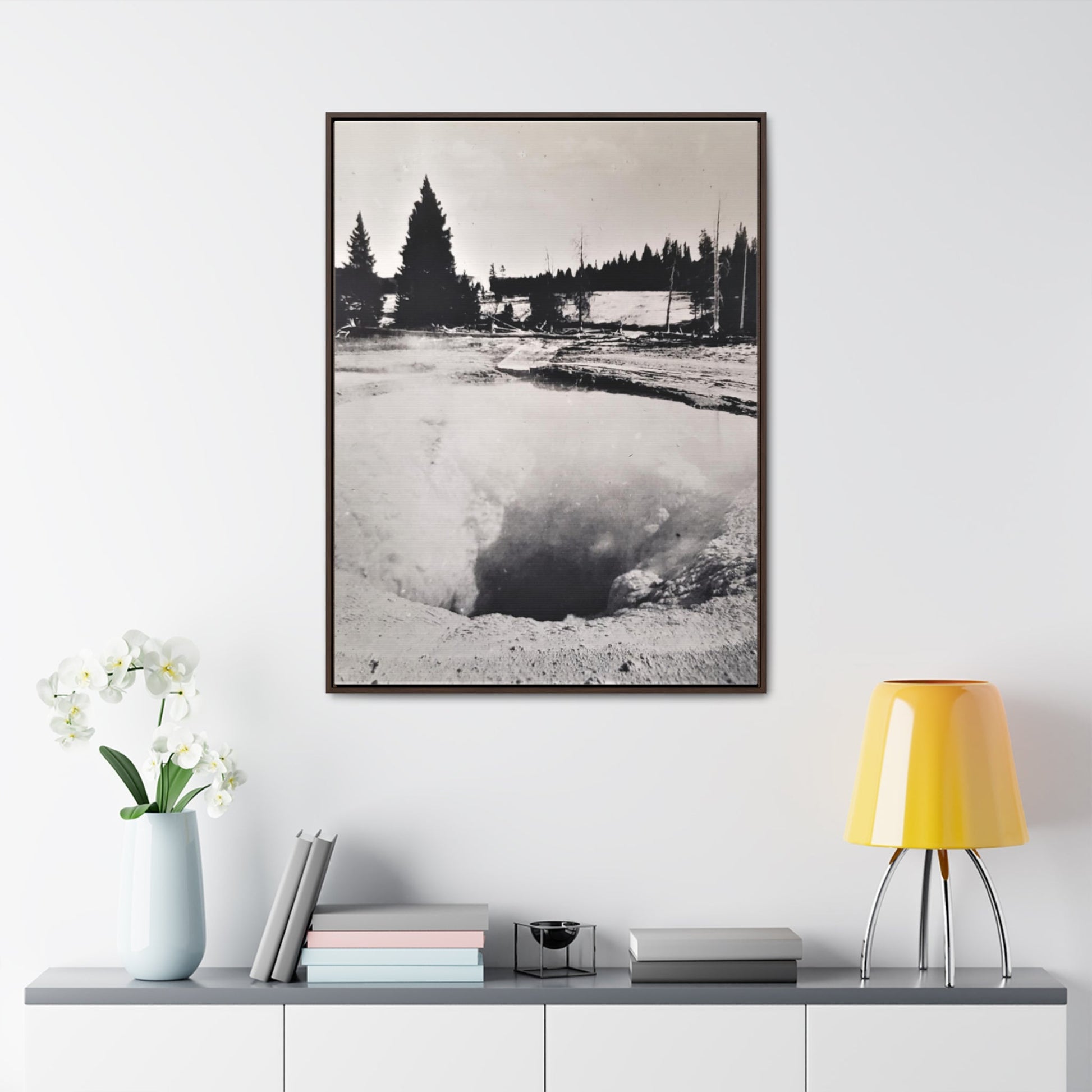 Morning Glory Pool Yellowstone Gallery Canvas Wraps Vertical Frame - 30″ x 40″ Premium Gallery Wraps (1.25″) Walnut - Canvas
