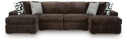 Midnight-Madness - Sectional - Dark Brown 4 Pc. Double Chaise Sectional - Stationary Sectionals