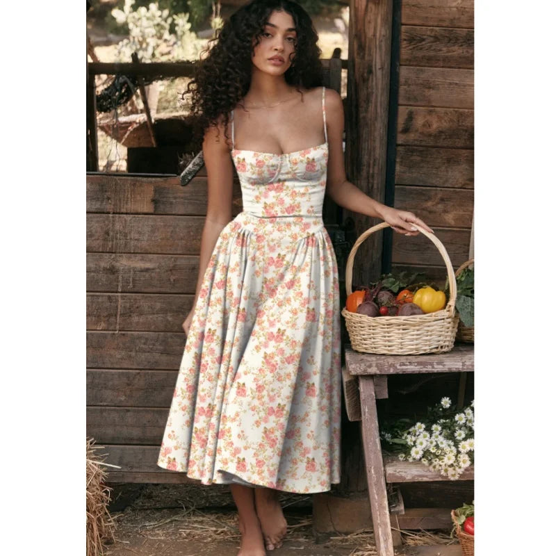 Women's A-Line Midi Maxi Dress Casual Boho Sleeveless Spaghetti Strap Sun Dress