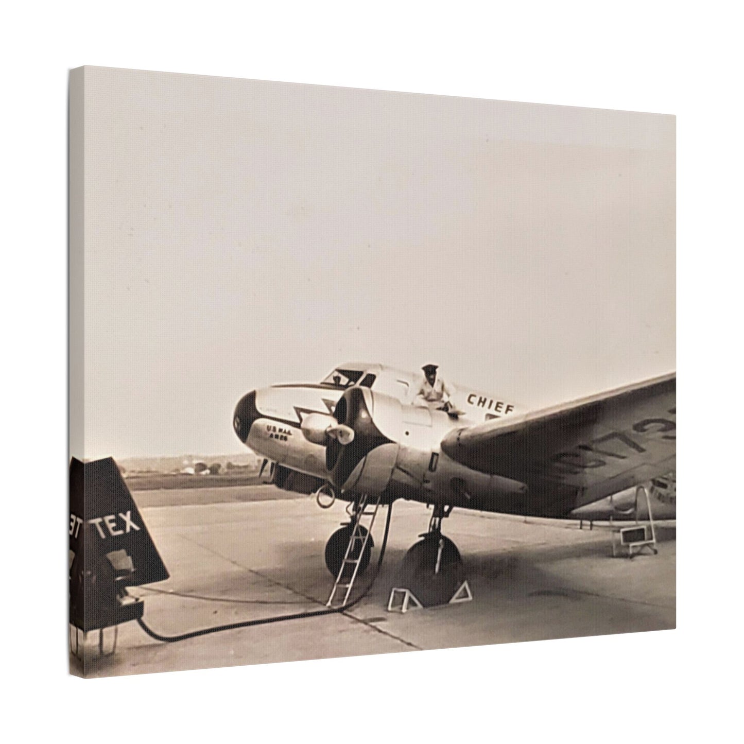 Refueling Mid-Contintent Chief Line Omaha Airport 1939 Satin Canvas, Stretched