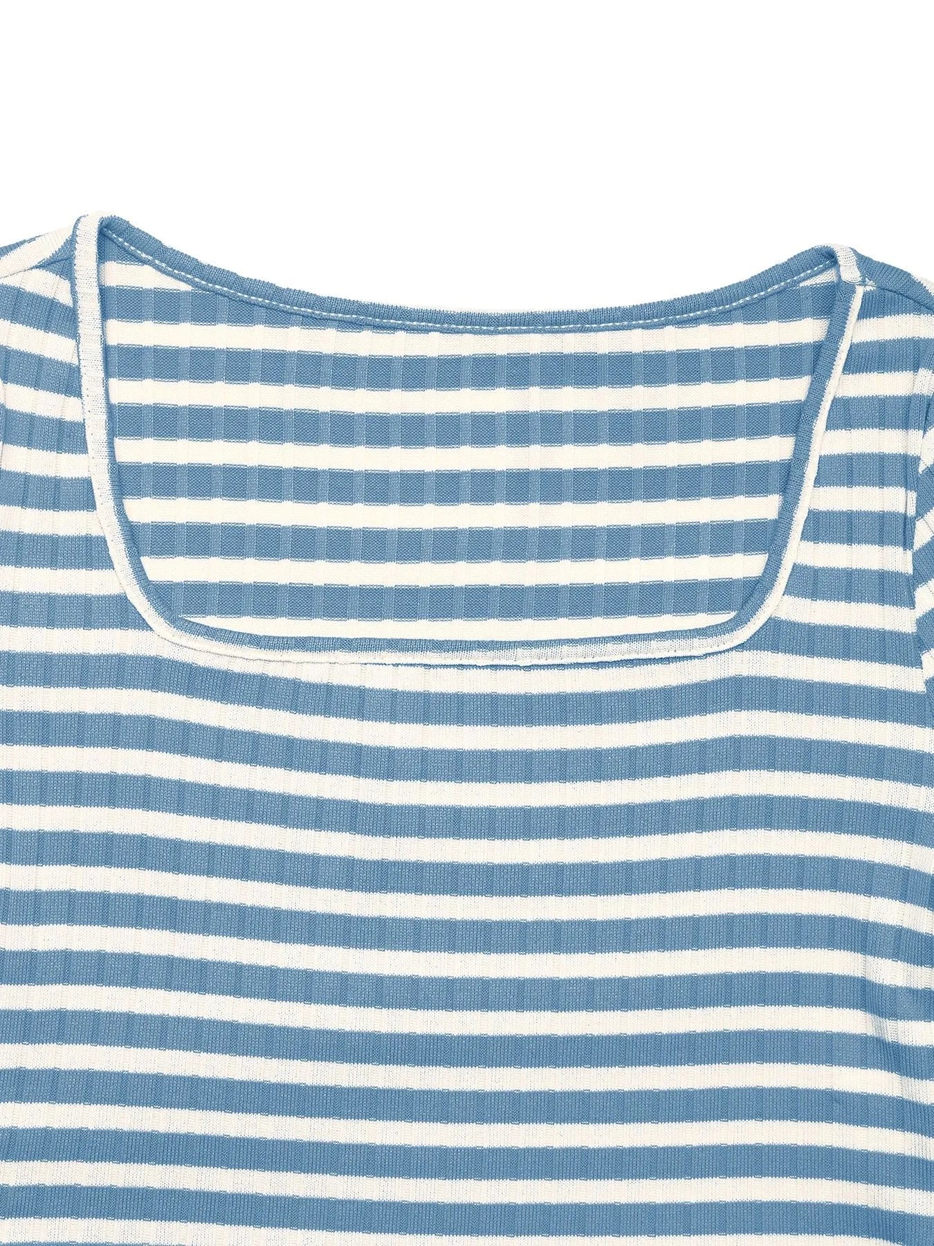 Striped Square Neck Long Sleeve Top and Pants Lounge Set- Shopimist- {{Product type}}