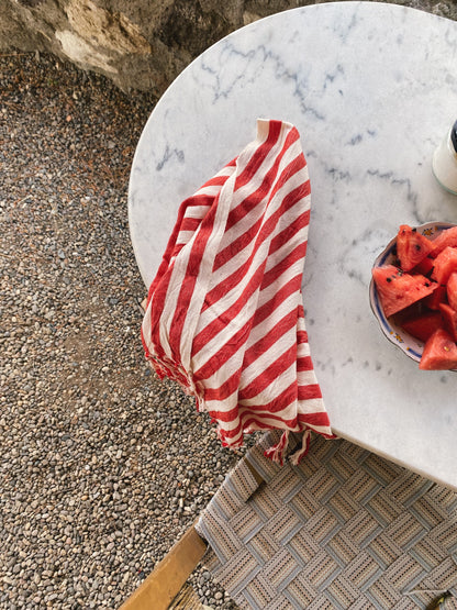 Girit Red Cotton Linen Towel - - Towels