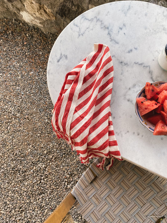 Girit Red Cotton Linen Towel - - Towels