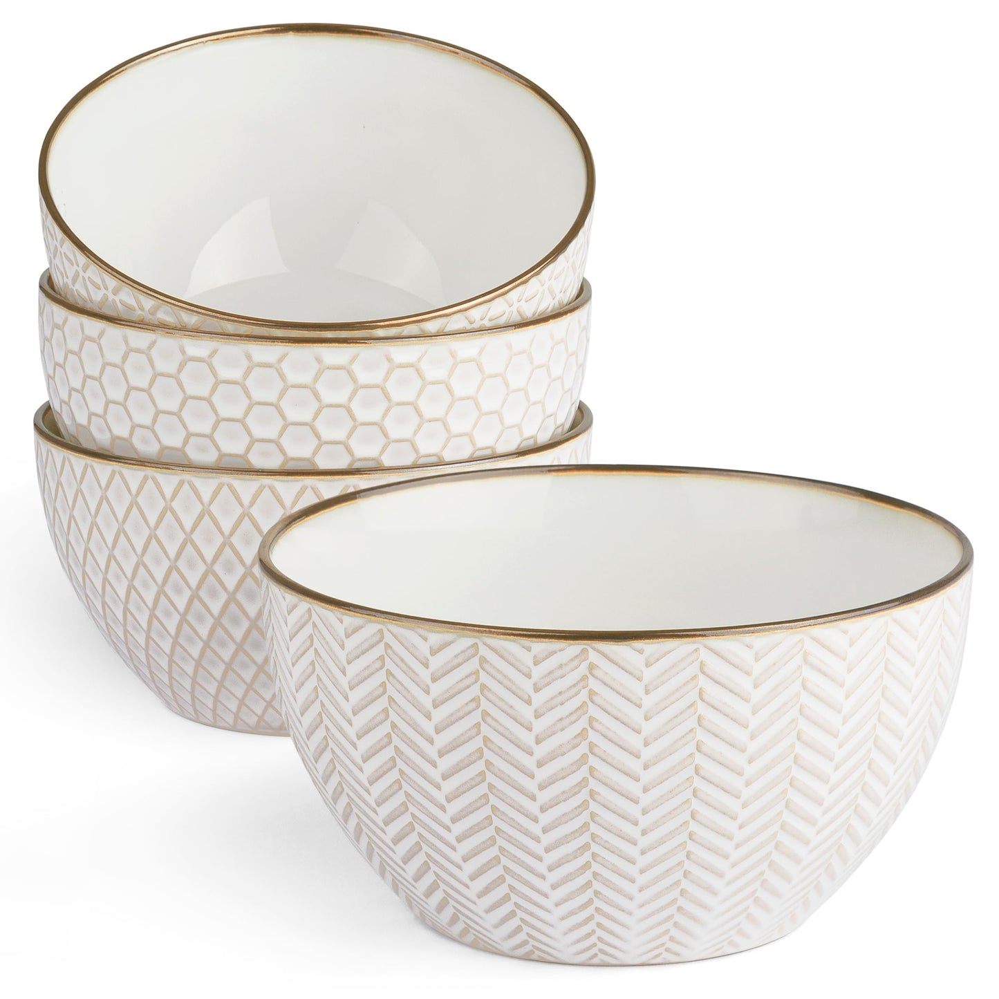Narbonne Stoneware Cereal Bowls - Cream and Gold Set of 4 - - bowls