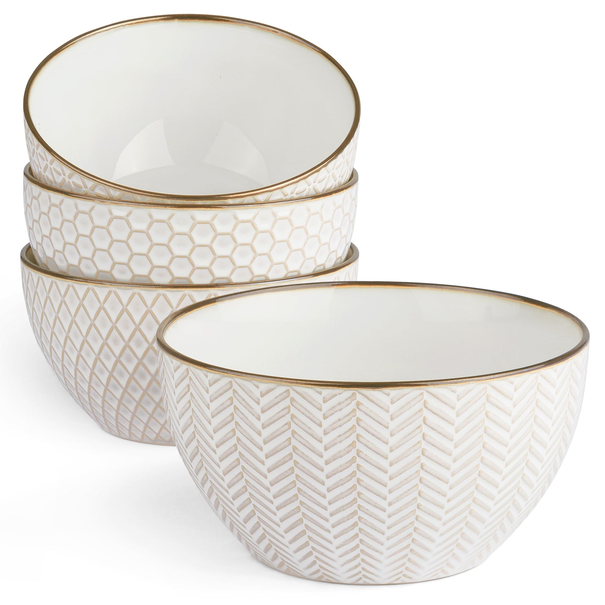 Narbonne Stoneware Cereal Bowls - Cream and Gold Set of 4 - - bowls