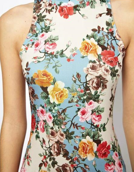 Vintage Floral Sleeveless Bodycon Dress for Women - - dress