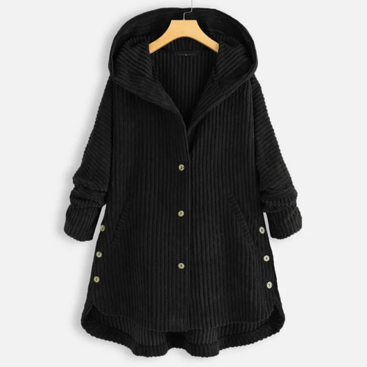 Loose Plus Size Retro Corduroy Coat - Black 3XL - coat