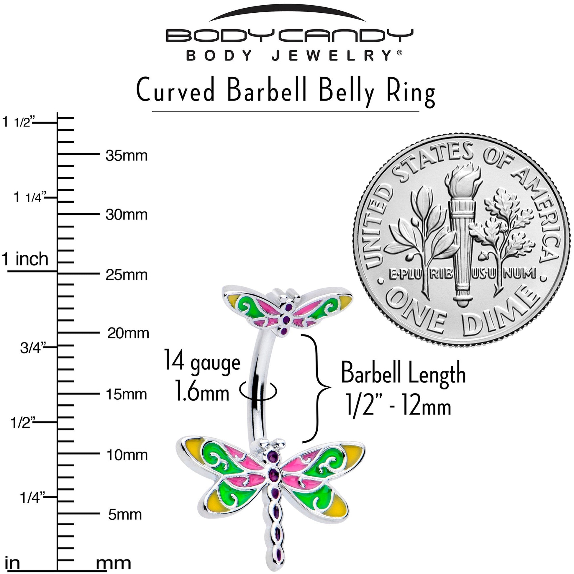 Dragonfly Colors Double Mount Belly Ring - - BELLY RING Double Mount