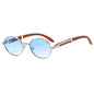 Retro Vintage Faux Wood Small Round Metal Sunglasses