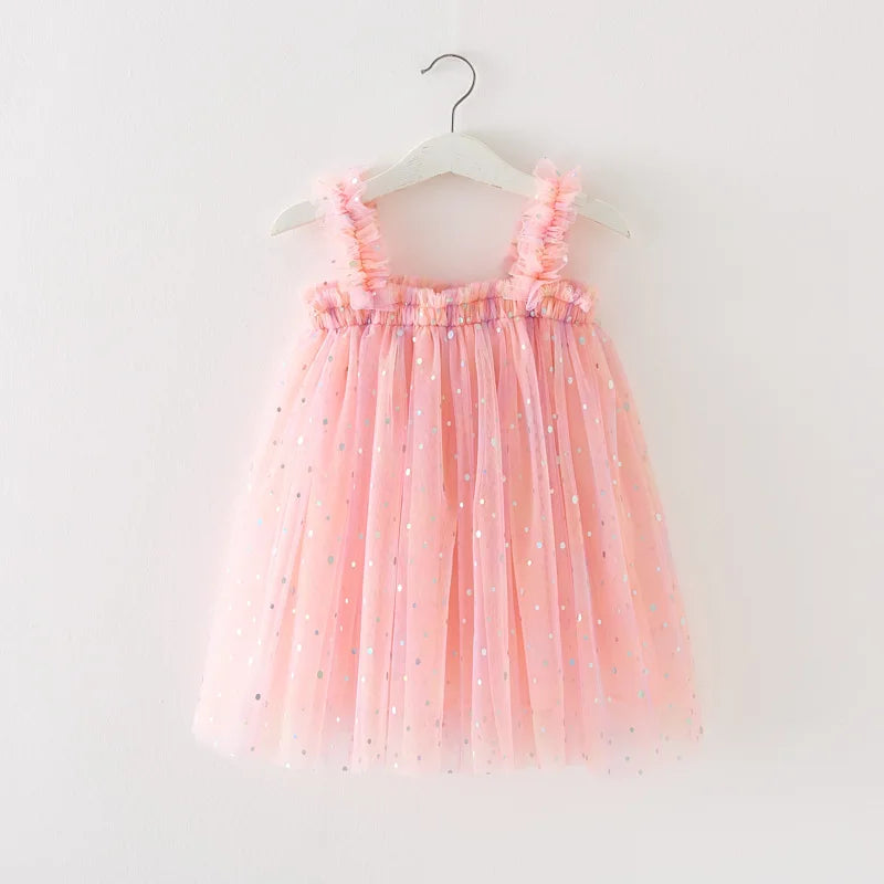 Girls Polka Dot Sequins Mesh Dress Puffy Skirt