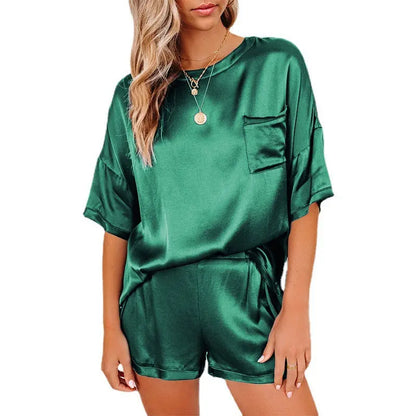 Womens Shorts Pajamas Suit Short Sleeve Pajamas Dark green