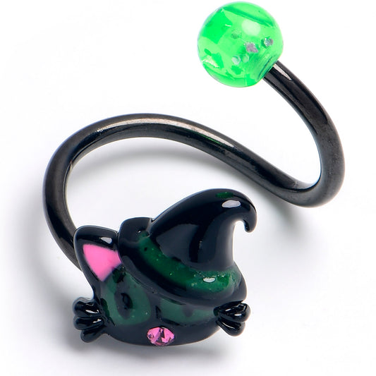 Pink Gem Black Halloween Hat Cat Spiral Twister Belly Ring - - BELLY RING Spiral