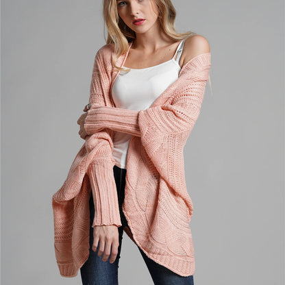 Winter Cardigan Crew Neck Loose Solid Color Women Clothing Knitwear