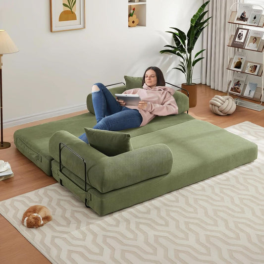 Green 78.5 Inch Convertible Folding Sofa Bed - - Sofa