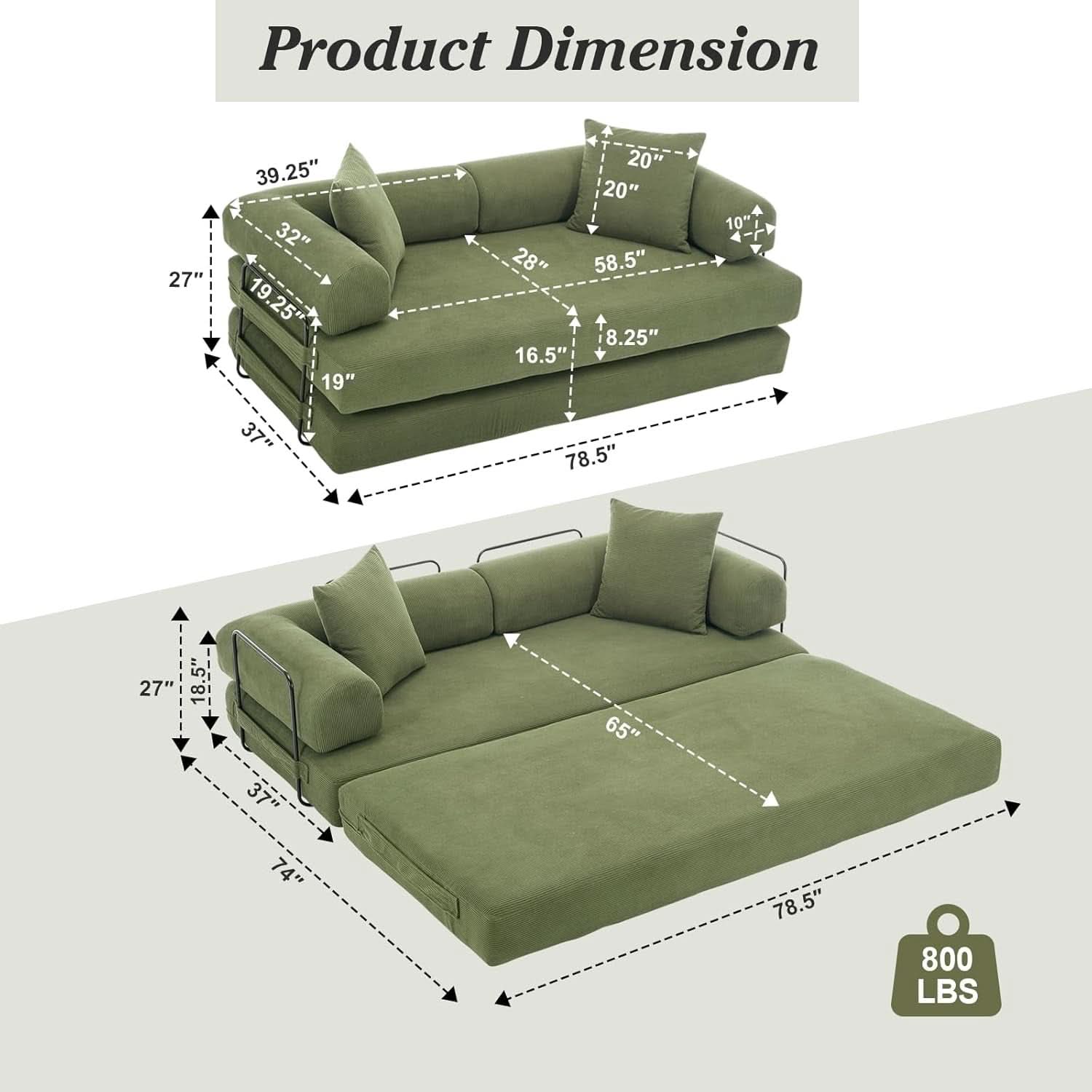 78.5 Inch Convertible Folding Sofa Bed with Versatility- ShipItFurniture- {{Product type}}