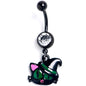 Clear Pink Gem Black Halloween Hat Cat Dangle Belly Ring - - BELLY RING Dangle
