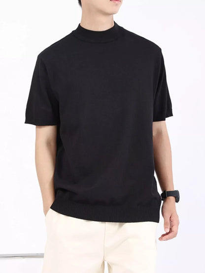 Men's Plus Size Mock Neck Knitted T-Shirt - -