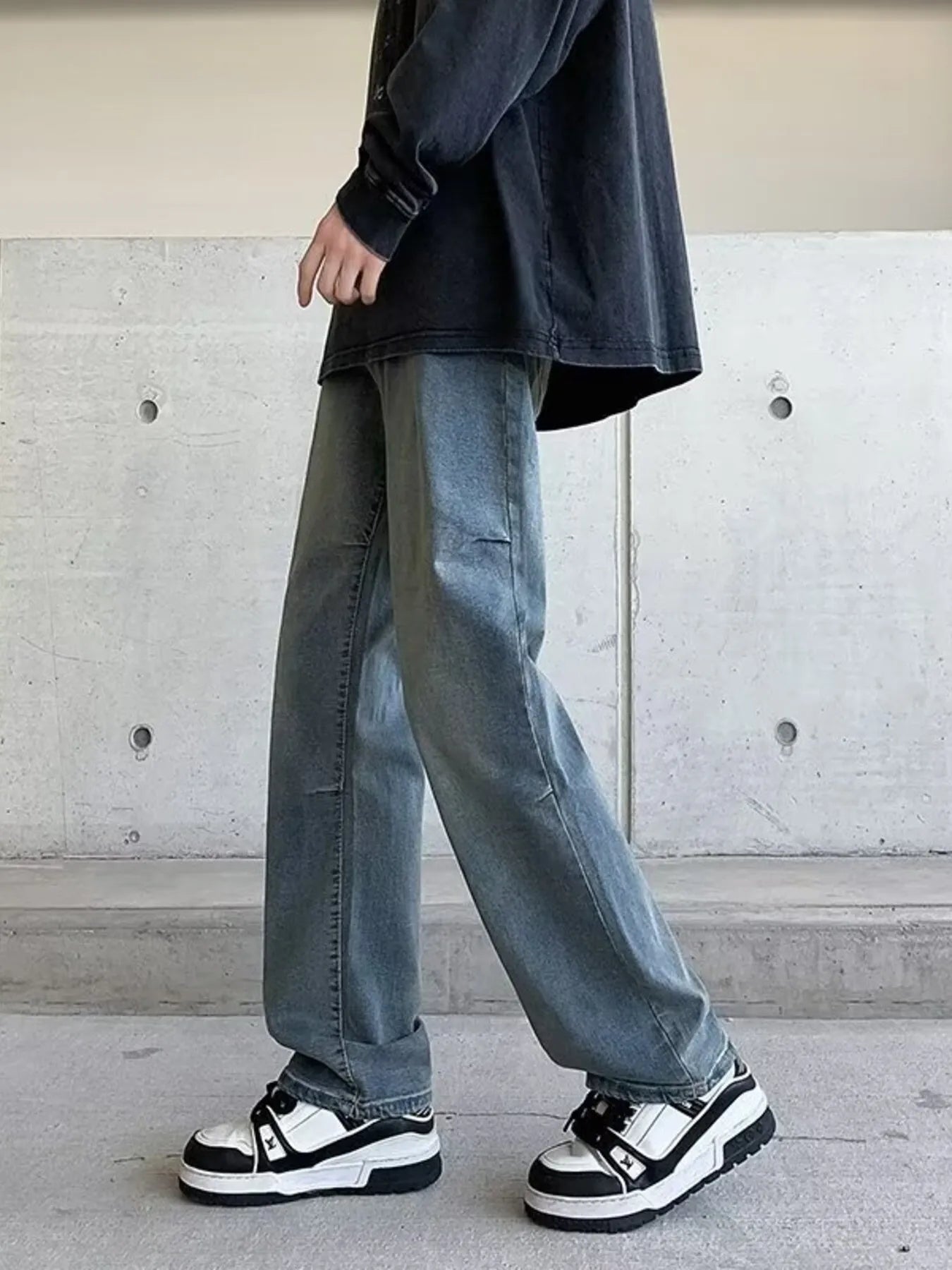 Men's Plus Size Vintage Wash Wide Leg Jeans - -