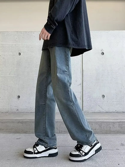 Men's Plus Size Vintage Wash Wide Leg Jeans - -