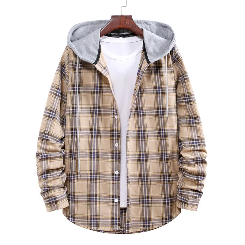 Work Shirt With Hood Mens Plaid Hoodie Shirt