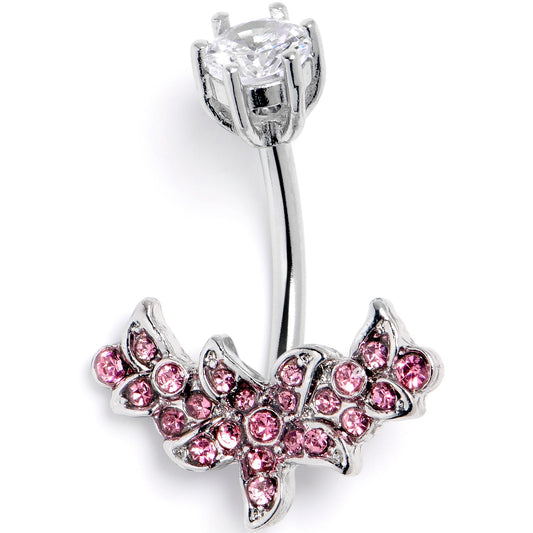 Clear Pink CZ Gem Flower Garland Double Mount Belly Ring - - BELLY RING Double Mount