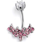Clear Pink CZ Gem Flower Garland Double Mount Belly Ring - - BELLY RING Double Mount
