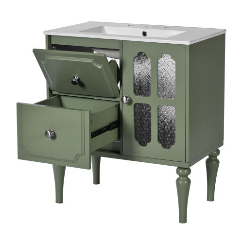 Vintage Style 30inch Bathroom Vanity With Ceramic Sink Combination - - vanity