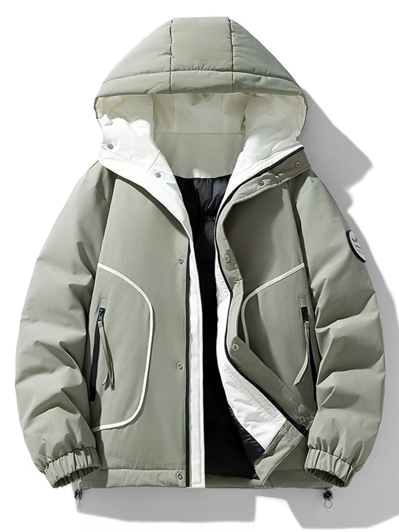 Men's Plus Size Contrast Hooded Puffer Jacket - Gray -