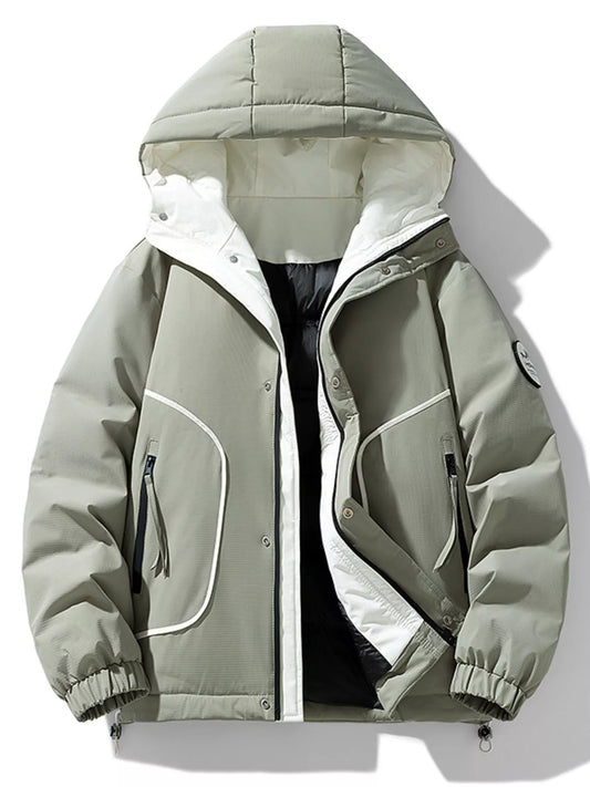 Men's Plus Size Contrast Hooded Puffer Jacket - Gray -