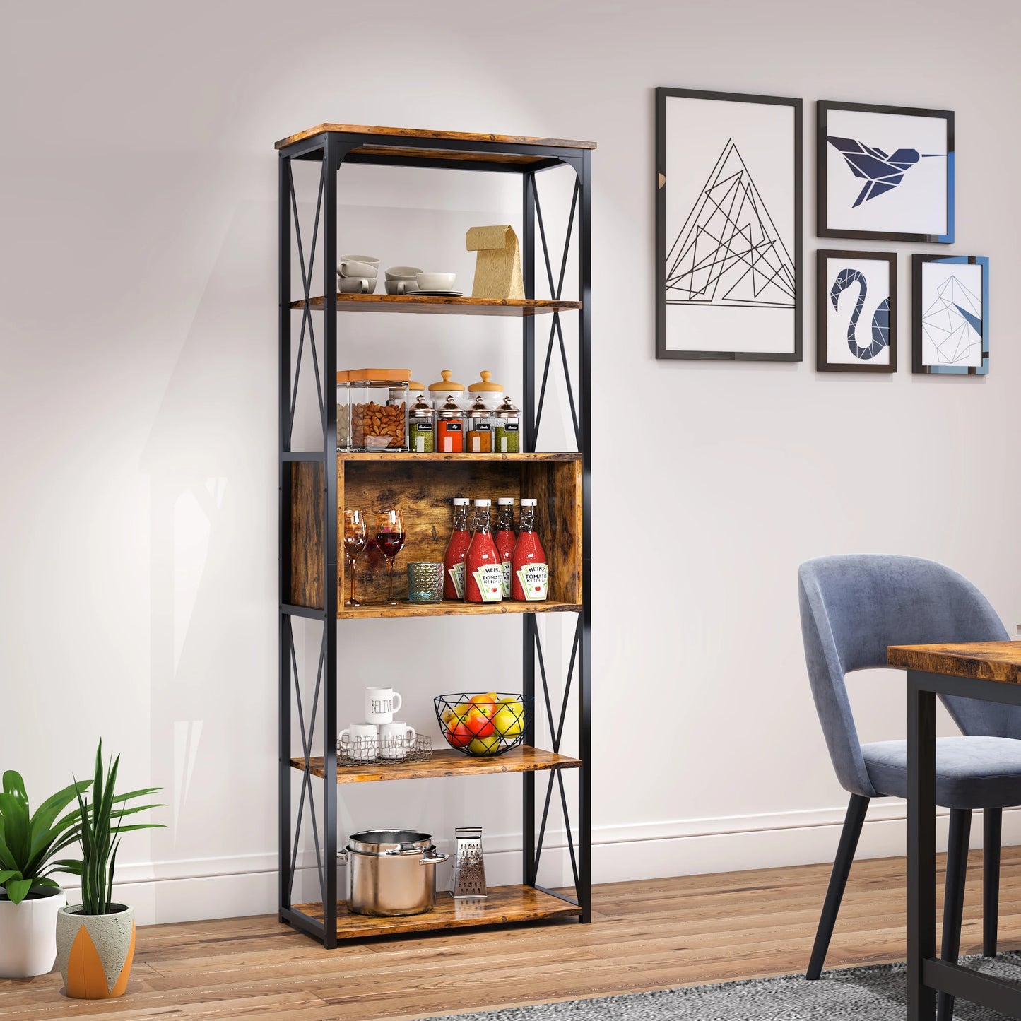 BESTIER Metal Frame Industrial Vintage 5-Tier Shelf