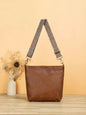 PU Leather Crossbody Bag with Patterned Strap - Tan ONESIZE -
