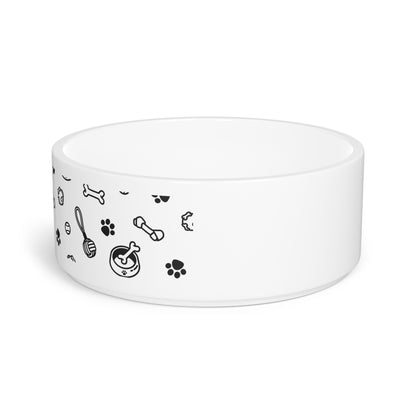 Black and White Puppy Pattern Pet Bowl - Kia Day Design