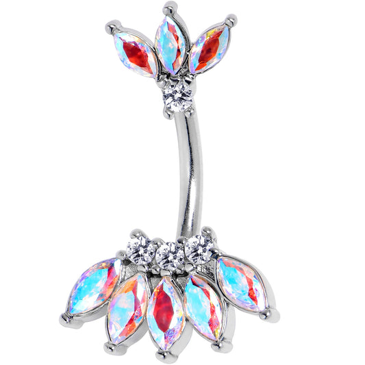 Clear Aurora Gem Fashion Fan Double Mount Belly Ring - - BELLY RING Double Mount