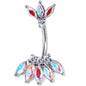 Clear Aurora Gem Fashion Fan Double Mount Belly Ring - - BELLY RING Double Mount