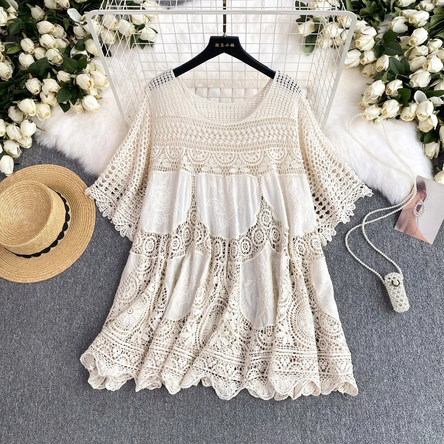 White Ivory Knitted Female Spring Summer Crochet Knitting Top Vest