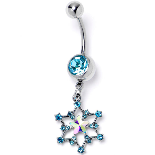 Aurora Blue Gem Style Super Star Dangle Belly Ring - - BELLY RING Dangle
