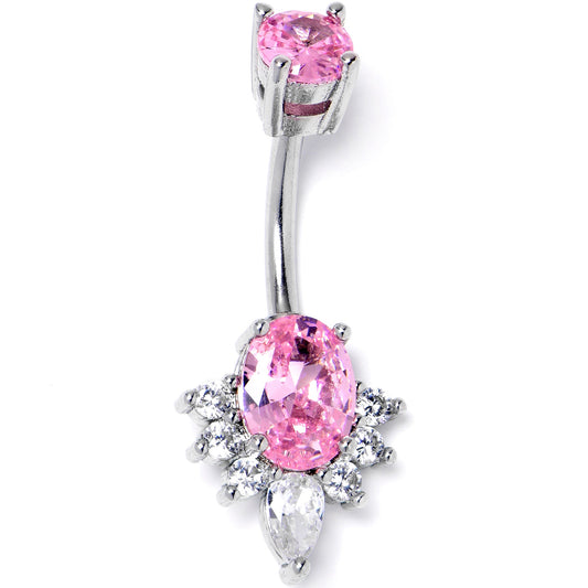 Pink Clear Gem Oh So Ornate Oval Double Mount Belly Ring - - BELLY RING Double Mount