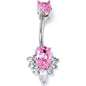 Pink Clear Gem Oh So Ornate Oval Double Mount Belly Ring - - BELLY RING Double Mount