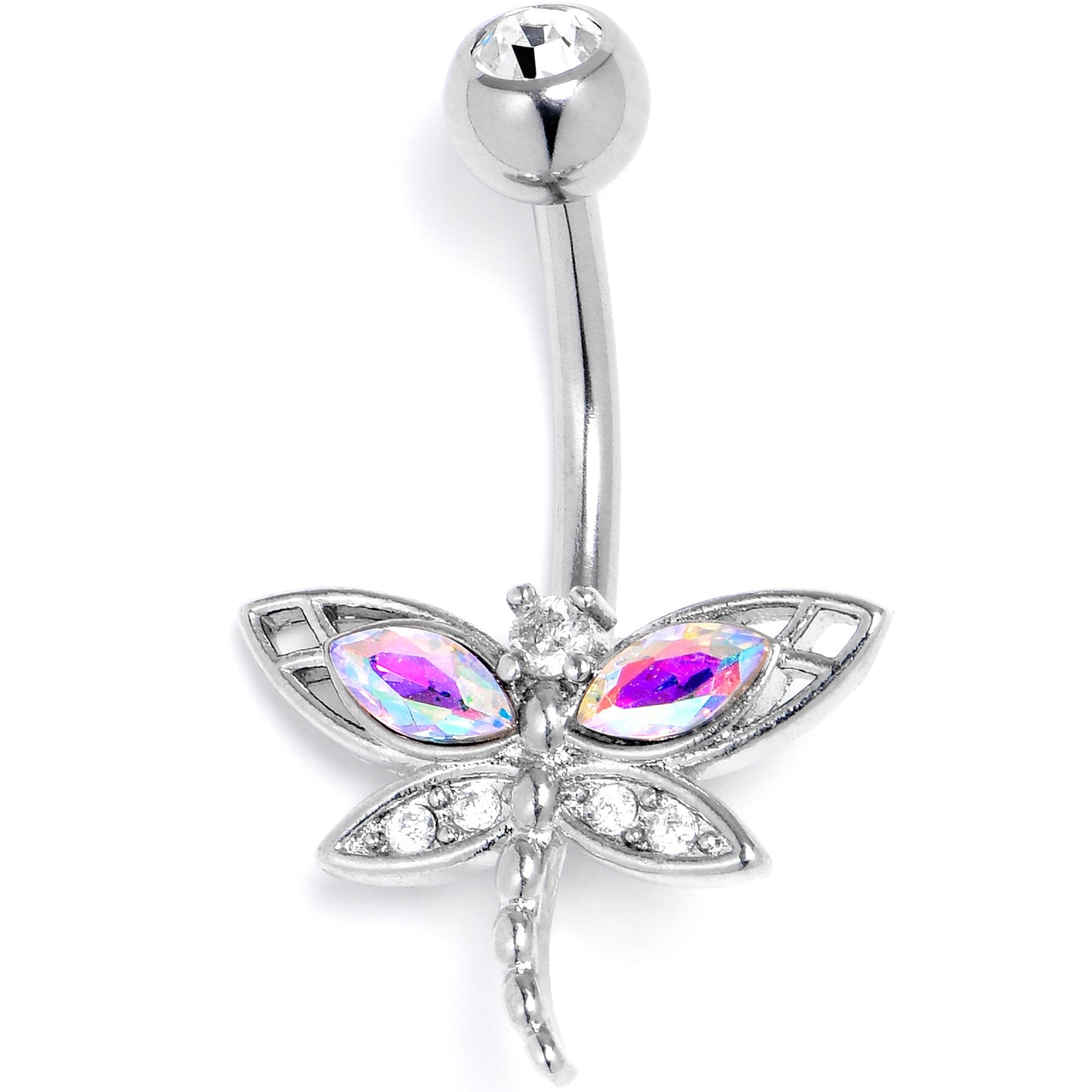 Aurora Clear CZ Gem Understated Dragonfly Belly Ring - - BELLY RING