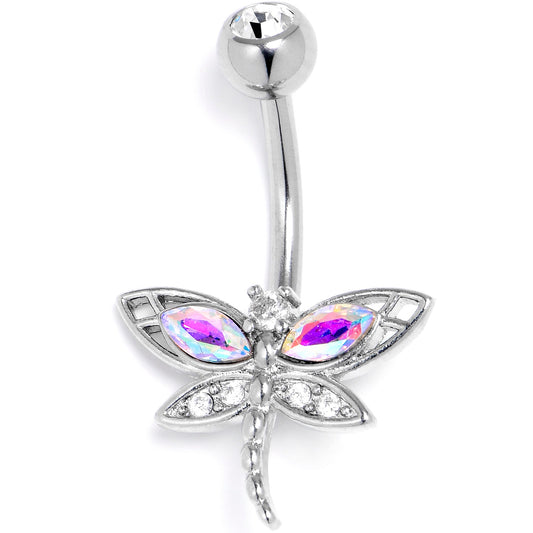 Aurora Clear CZ Gem Understated Dragonfly Belly Ring - - BELLY RING