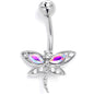 Aurora Clear CZ Gem Understated Dragonfly Belly Ring - - BELLY RING